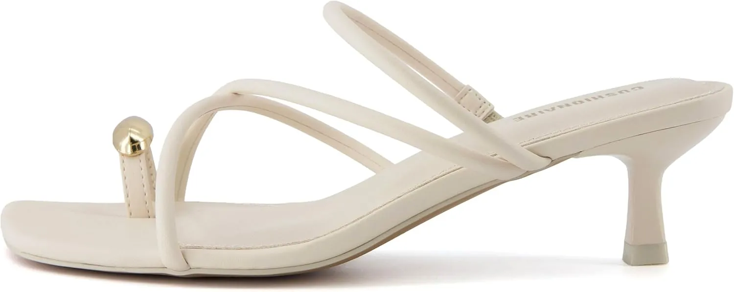 CUSHIONAIRE Maui Women’s Strappy Toe-Ring Slip On Kitten Heel – Vegan Leather Dress Sandal   Memory Foam