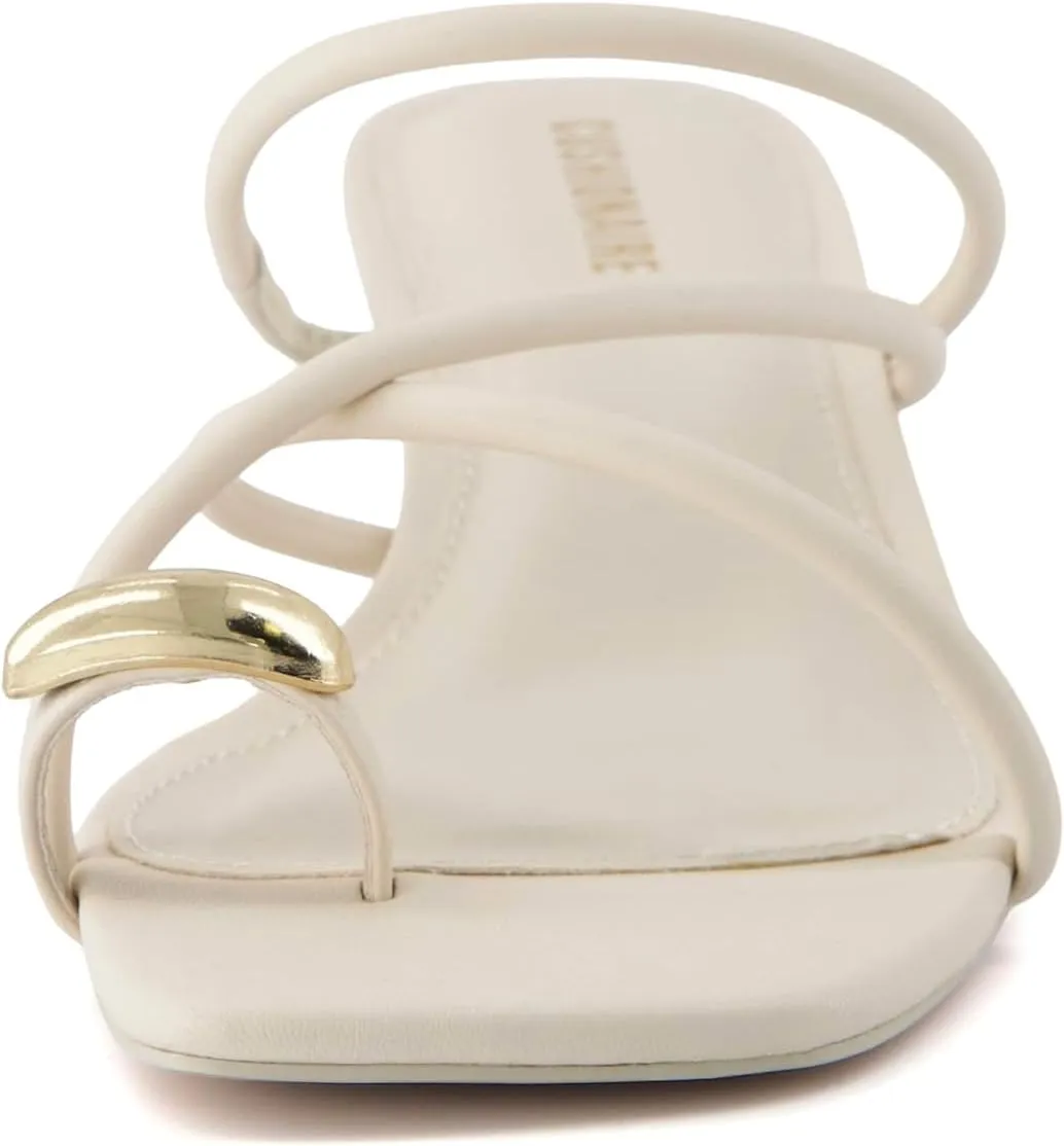 CUSHIONAIRE Maui Women’s Strappy Toe-Ring Slip On Kitten Heel – Vegan Leather Dress Sandal   Memory Foam