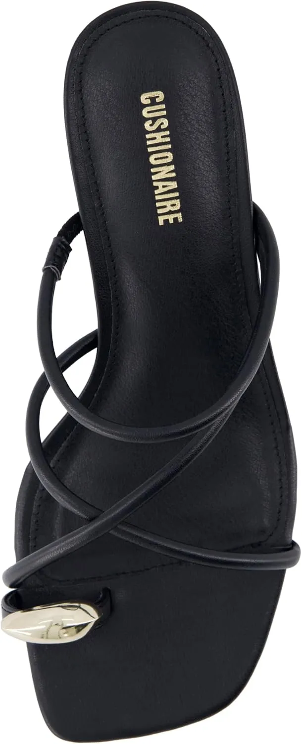 CUSHIONAIRE Maui Women’s Strappy Toe-Ring Slip On Kitten Heel – Vegan Leather Dress Sandal   Memory Foam