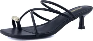 CUSHIONAIRE Maui Women’s Strappy Toe-Ring Slip On Kitten Heel – Vegan Leather Dress Sandal   Memory Foam