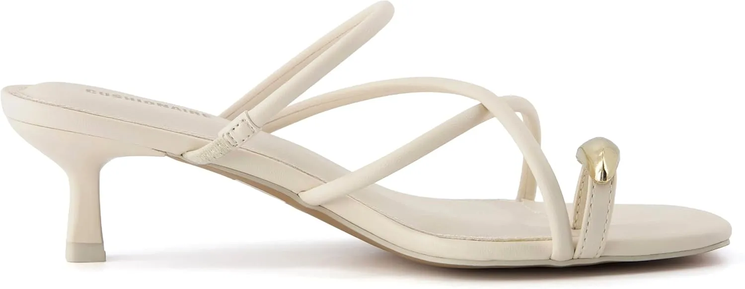 CUSHIONAIRE Maui Women’s Strappy Toe-Ring Slip On Kitten Heel – Vegan Leather Dress Sandal   Memory Foam