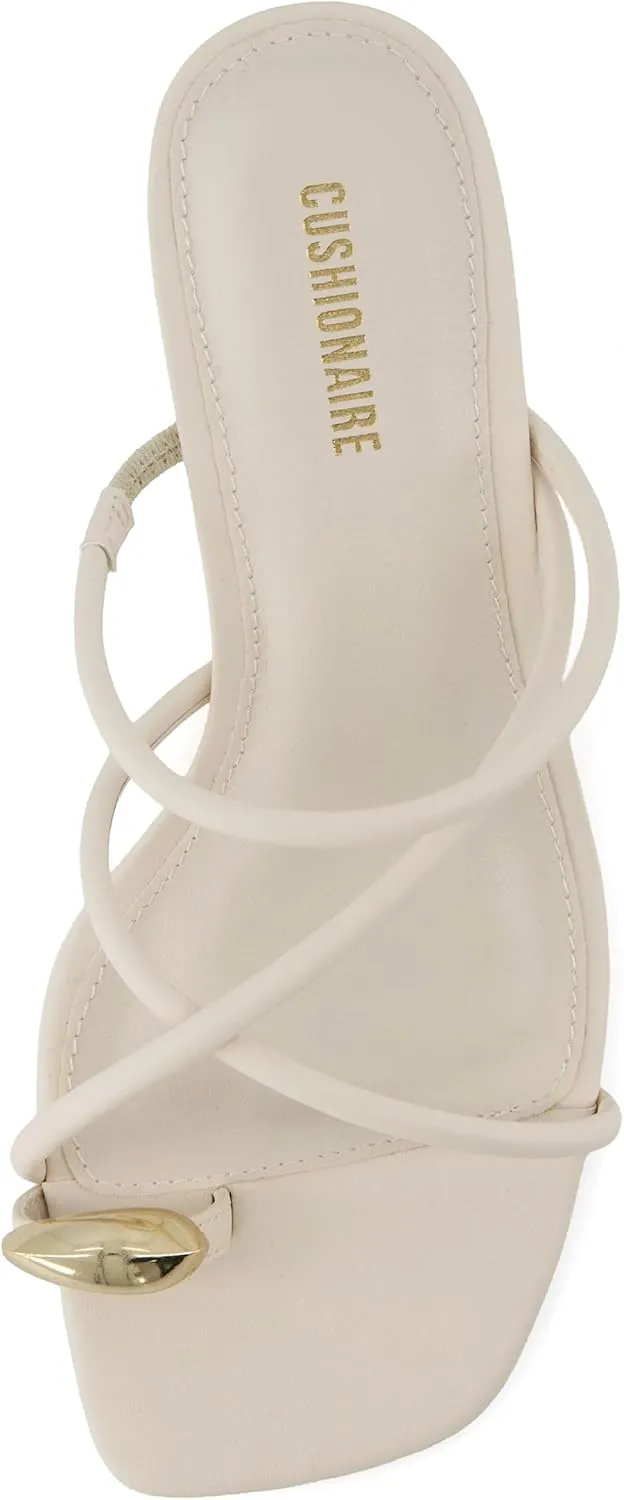 CUSHIONAIRE Maui Women’s Strappy Toe-Ring Slip On Kitten Heel – Vegan Leather Dress Sandal   Memory Foam