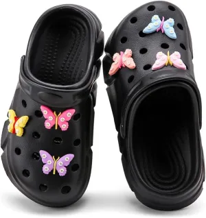 Cute Butterfly-Themed Lightweight Girls' Clogs, Platform Soft Sole Closed Toe EVA Home Garden Clog Shoes, Two-Way Wear Breathable Beach Clogs, Trendy Non-Slip Slip-On Sandals for Outdoor Indoor