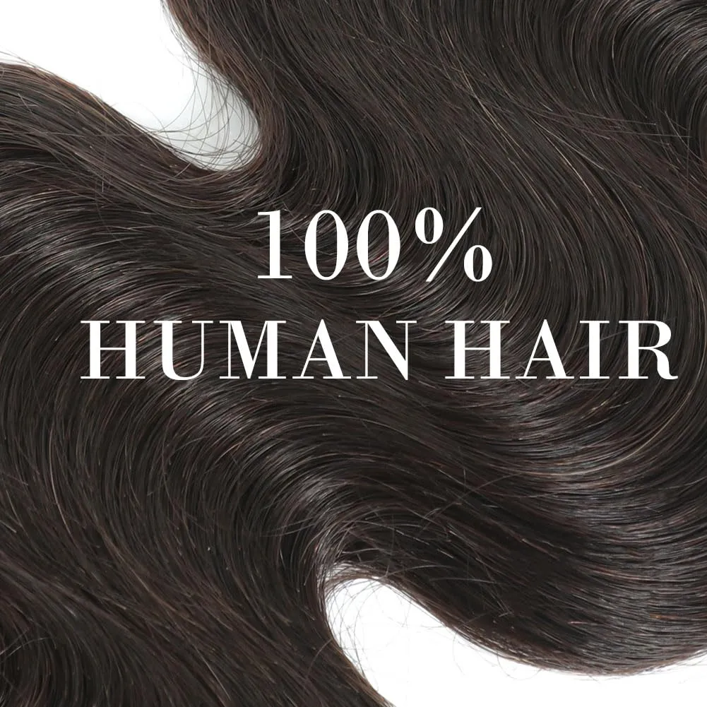 Dark Brown Body Wave Clip in Hair Extensions Real Human Hair, 8Pcs 120g Wavy Human Hair Clip in Extensions for Women 100% Brazilian Virgin Human Hair Extensions Double Weft (#2,16 Inch)