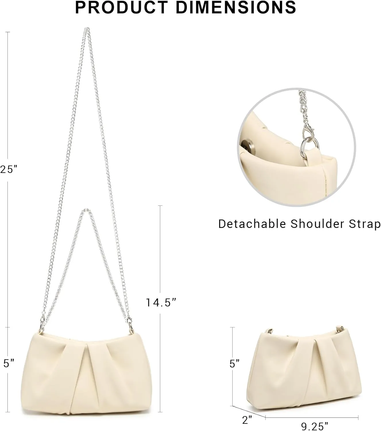 Dasein Elegant Pleated Evening Bag Soft Vegan Leather Clutch Purse Dressy Formal Handbag with 2 Chain Straps for Women