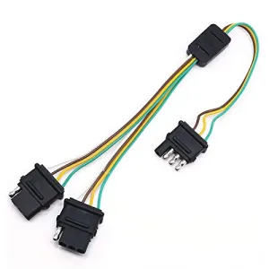 Davitu Cables, Adapters & Sockets - Flat 4-Way 4 Pin Tow Trailer Y-Splitter Harness Adapter 12V Silicone Hosing LED Tailgate Light Bar For Pickup Truck Trailer
