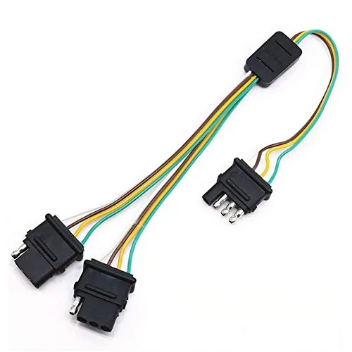 Davitu Cables, Adapters & Sockets - Flat 4-Way 4 Pin Tow Trailer Y-Splitter Harness Adapter 12V Silicone Hosing LED Tailgate Light Bar For Pickup Truck Trailer
