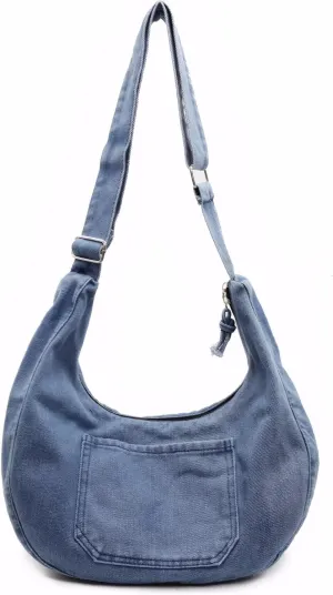 Denim Hobo Shoulder Bag for Women, Large Casual Crossbody Purse, Light Blue