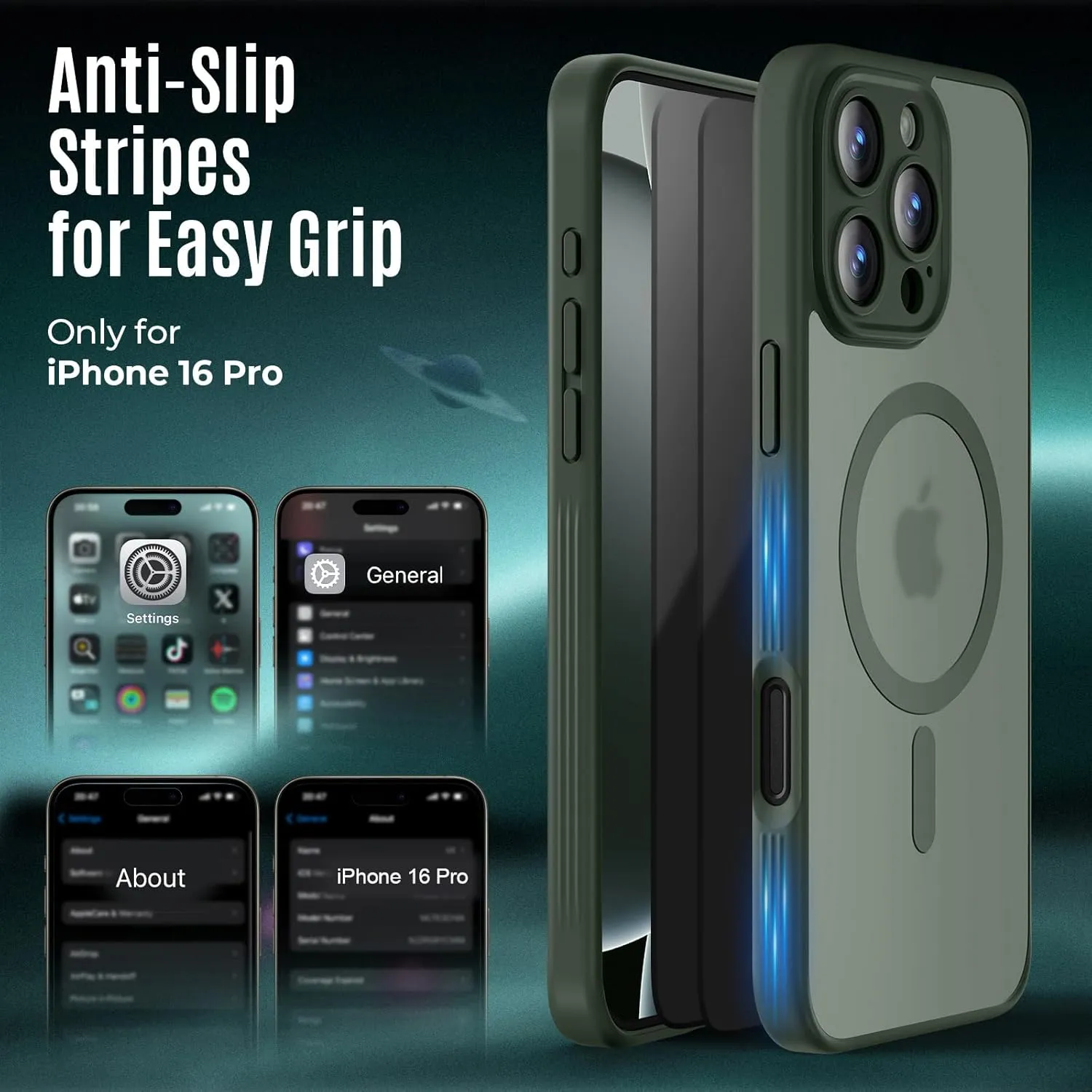 Designed for iPhone 16 Pro Case, Compatible with MagSafe, with Privacy Screen Protectors X2, [Camera Protection] [15FT Military Drop Protection] Shockproof Phone Case, 2024, Alpine Green