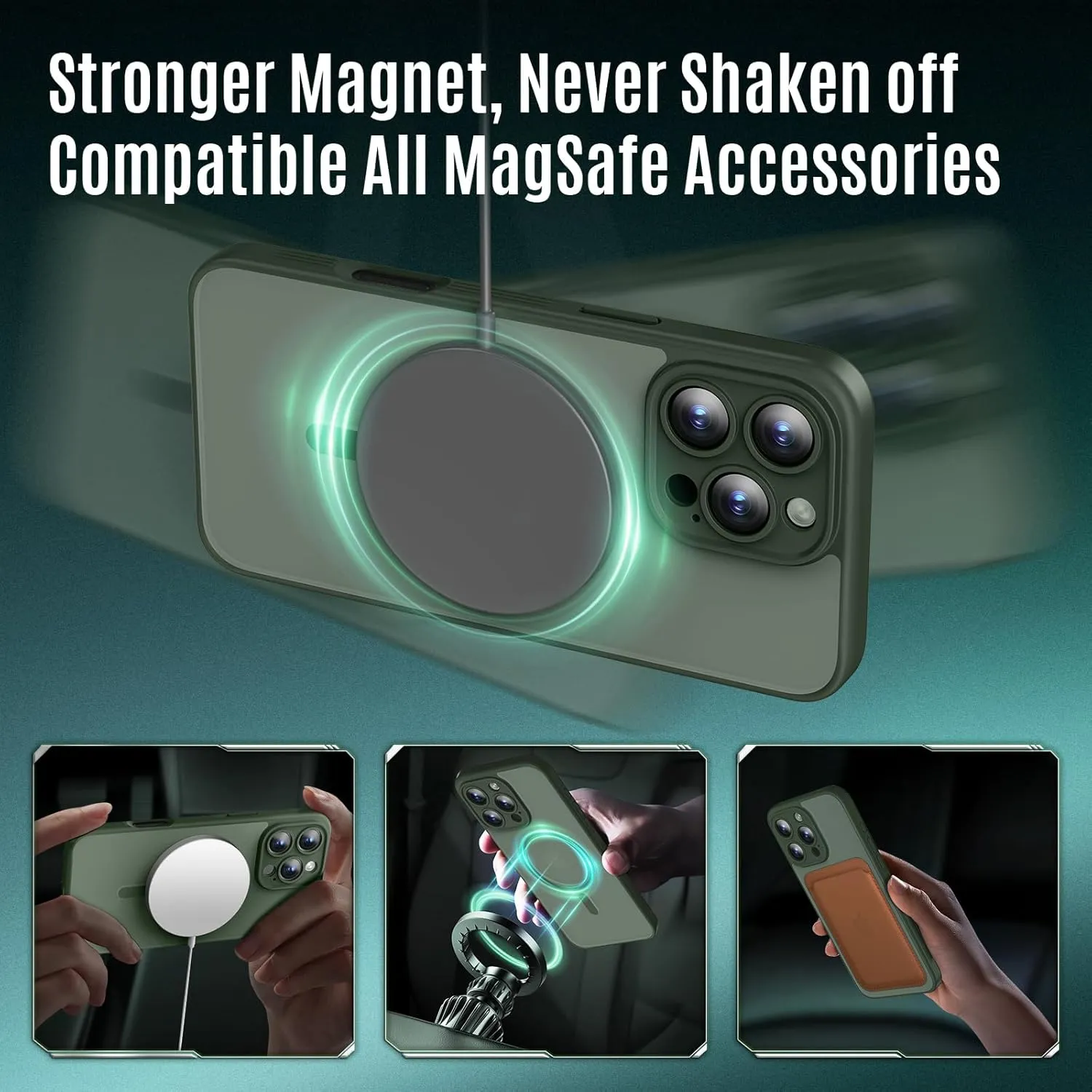 Designed for iPhone 16 Pro Case, Compatible with MagSafe, with Privacy Screen Protectors X2, [Camera Protection] [15FT Military Drop Protection] Shockproof Phone Case, 2024, Alpine Green