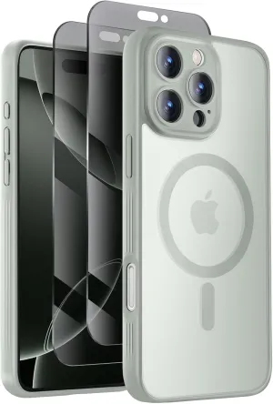 Designed for iPhone 16 Pro Max Case, Compatible with MagSafe, with Privacy Screen Protectors X2, [Camera Protection] [15FT Military Drop Protection] Shockproof Phone Case, 2024, Calke Green