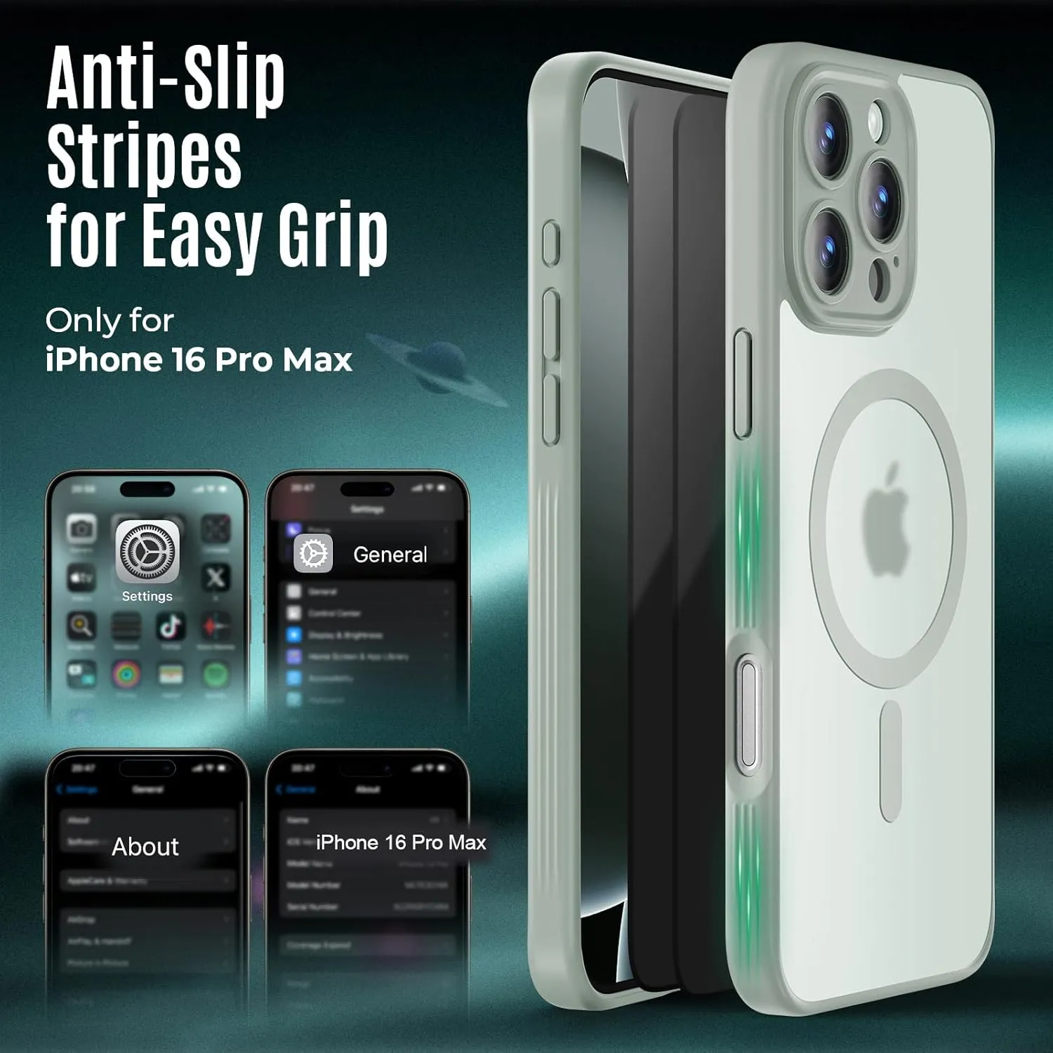 Designed for iPhone 16 Pro Max Case, Compatible with MagSafe, with Privacy Screen Protectors X2, [Camera Protection] [15FT Military Drop Protection] Shockproof Phone Case, 2024, Calke Green