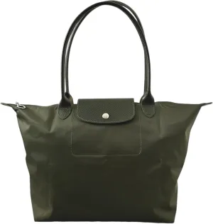 Designer-like Tote | Genuine Leather Trimming | Foldable | Nylon | Lightweight | Zipper Closure | Flat Inside Pockets