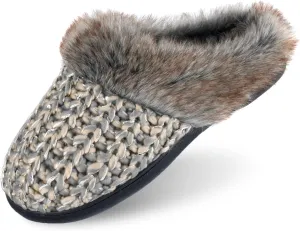 DL Womens House Slippers Memory Foam, Fluffy Slip on Womens Bedroom Slippers Fuzzy Collar, Warm Soft Indoor Knit Slippers for Women Non-Slip