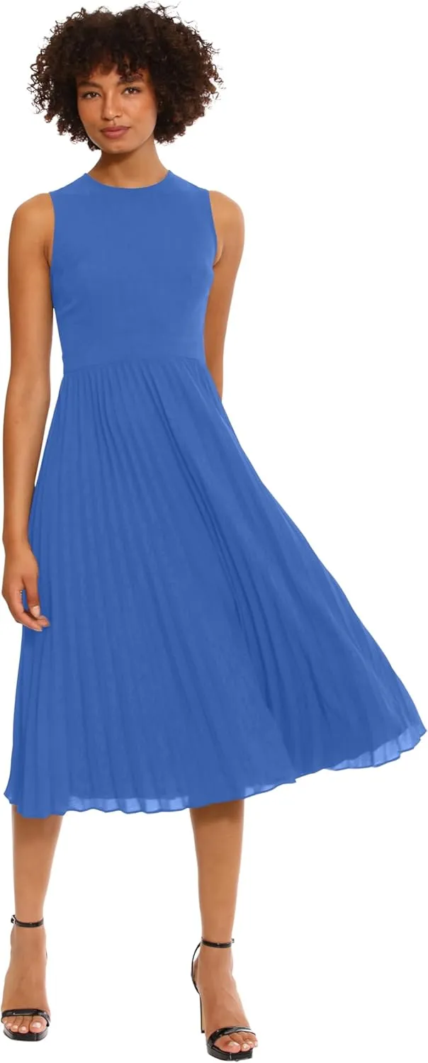 Donna Morgan Women's Sleeveless Stretch Light Bubble Crepe Pleated Skirt Midi Dress