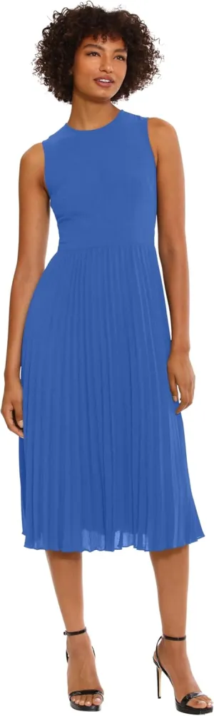 Donna Morgan Women's Sleeveless Stretch Light Bubble Crepe Pleated Skirt Midi Dress