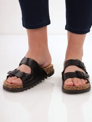 Double Strap Plain Sandal - Black