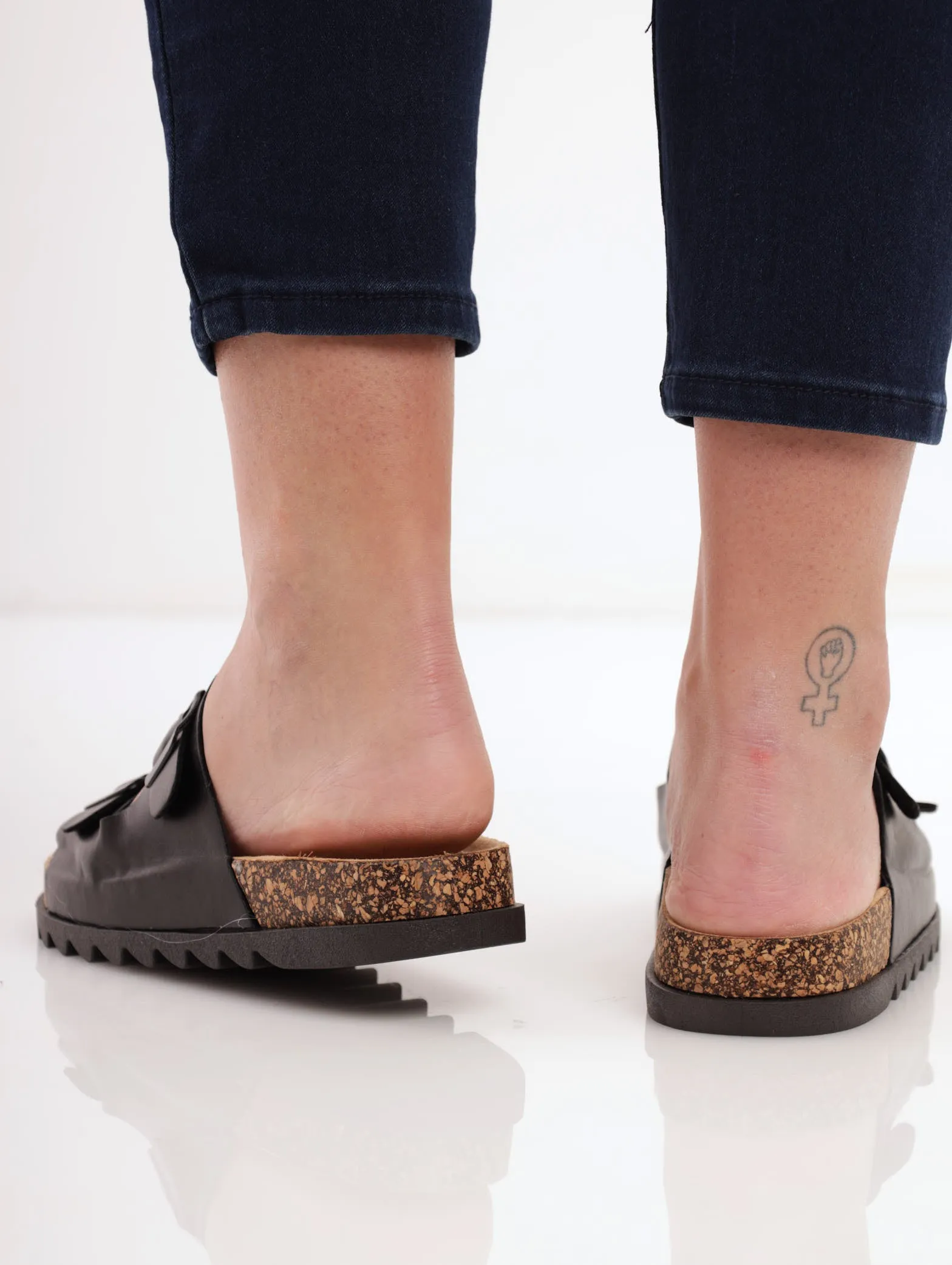 Double Strap Plain Sandal - Black