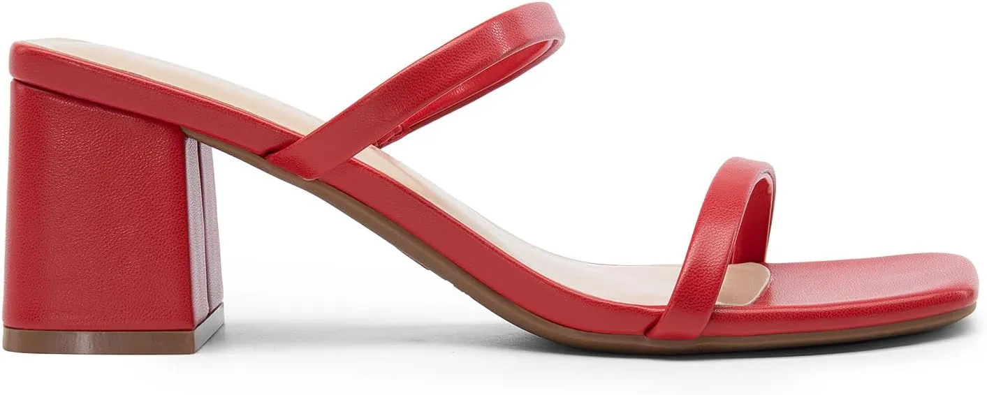 DREAM PAIRS Sandal Heels for Women Low Square Open Toe Block Chunky Heels Slip On Slides Mules for Party Homecoming Daily