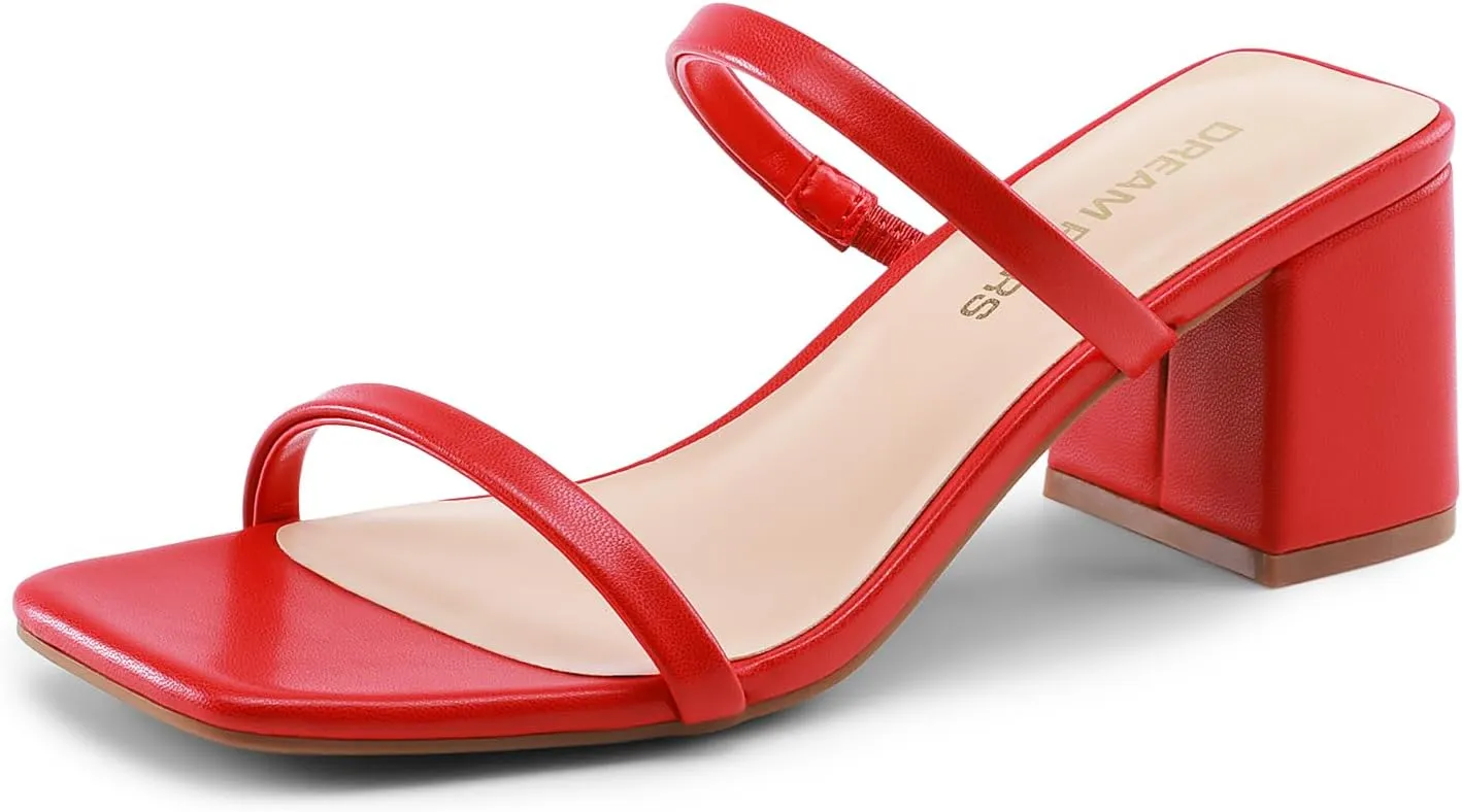 DREAM PAIRS Sandal Heels for Women Low Square Open Toe Block Chunky Heels Slip On Slides Mules for Party Homecoming Daily