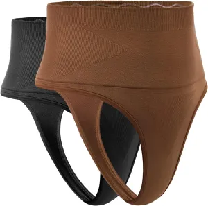 DREAM SLIM Women's Mid-Waist Seamless Tummy Control Thong Shapewear Panties Girdle Underwear