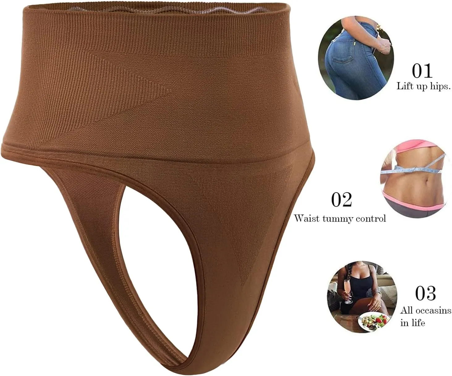 DREAM SLIM Women's Mid-Waist Seamless Tummy Control Thong Shapewear Panties Girdle Underwear