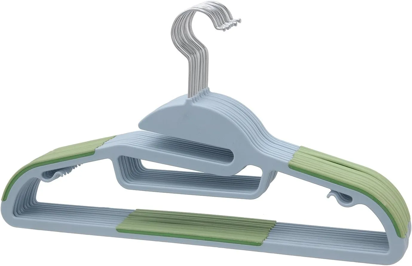 Dry Wet Clothes Hangers Amphibious Light Green with Non-Slip Shoulder Design, Steel Swivel Hooks – Set of 10