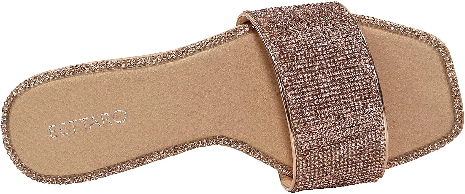 EETTARO Women's Glitter Shiny Slide Sandals Sparkle Fancy Flat Slippers Slip-on Jeweled Shoes