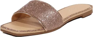 EETTARO Women's Glitter Shiny Slide Sandals Sparkle Fancy Flat Slippers Slip-on Jeweled Shoes