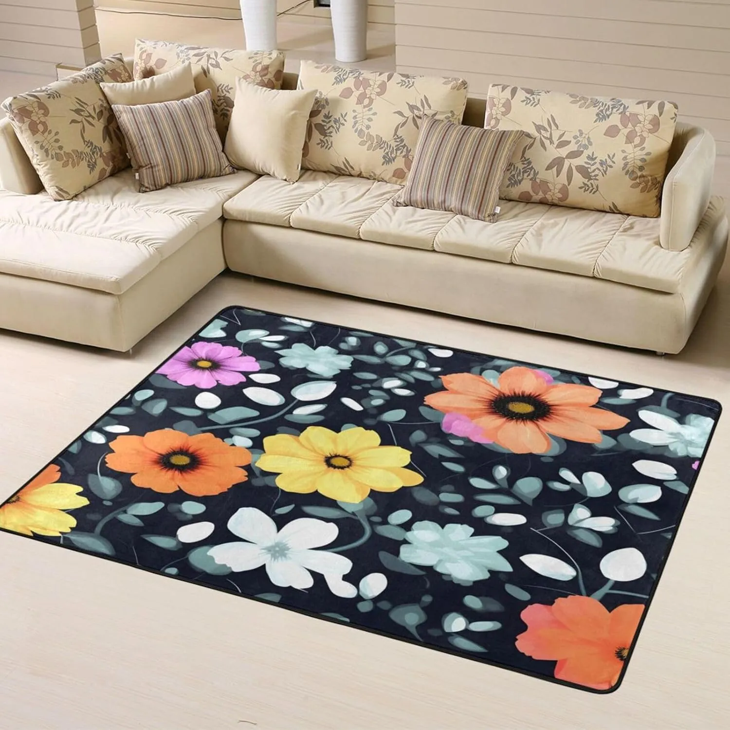 EkcoS Beautiful Colourful Flowers Large Area Rugs for Living Room, Super Soft Fluffy Modern Bedroom Rug,Soft Plush Furry Bedside Rug,(63x48in)