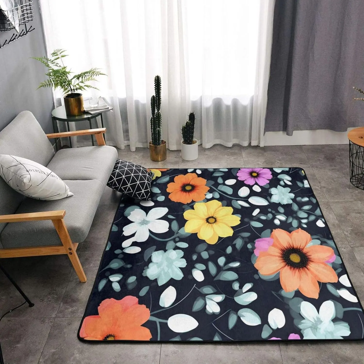 EkcoS Beautiful Colourful Flowers Large Area Rugs for Living Room, Super Soft Fluffy Modern Bedroom Rug,Soft Plush Furry Bedside Rug,(63x48in)