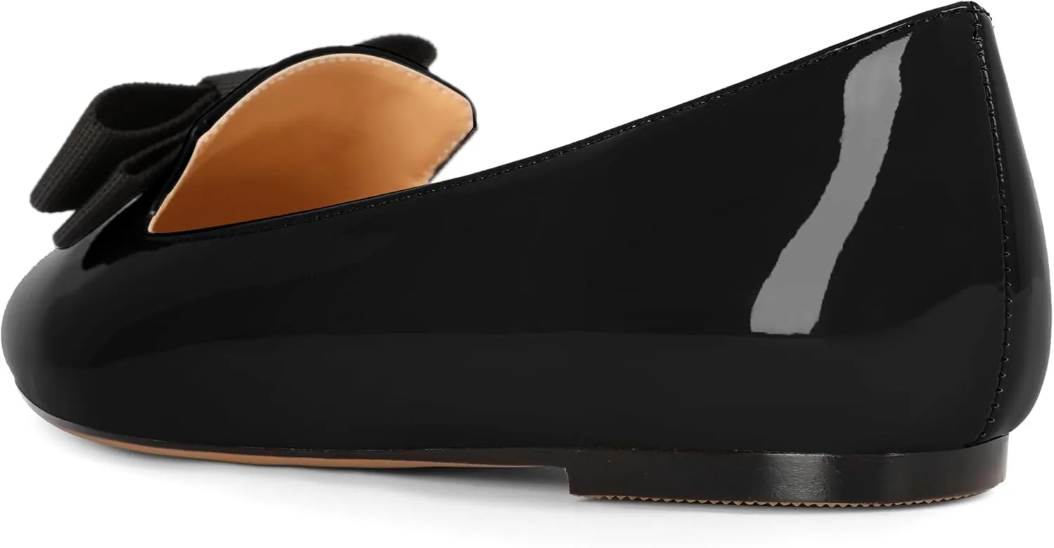 Eldof Women's Loafer Flat Pointed Toe Bow Tie Ballet Slip on Comfortable Dress Work Shoes