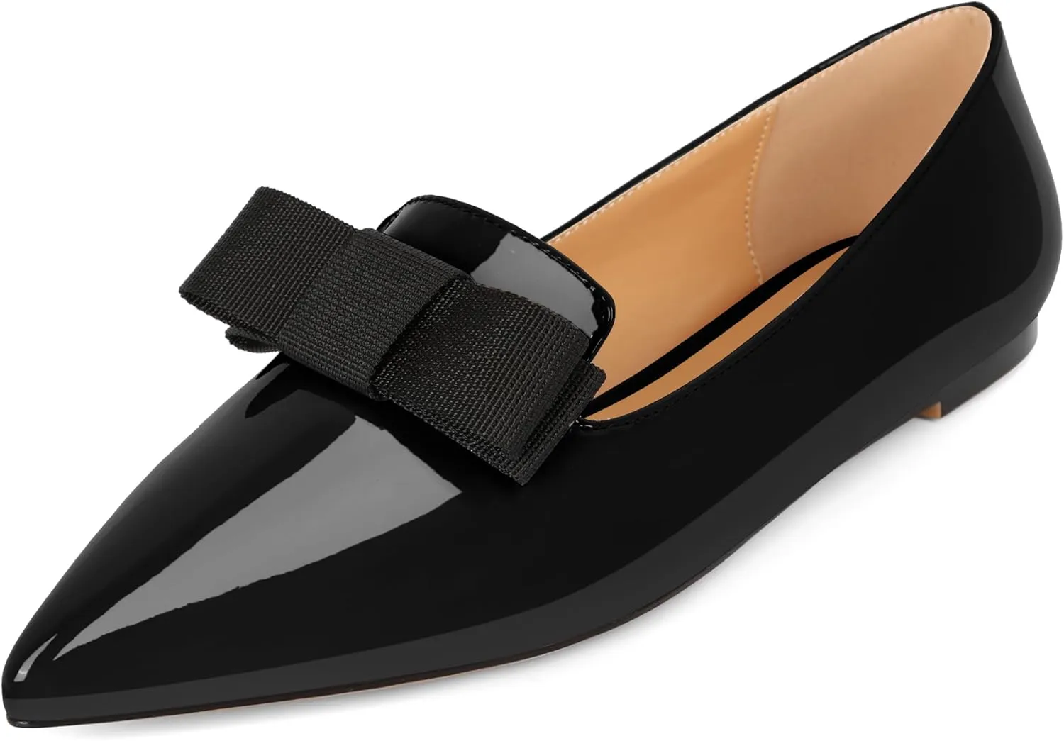 Eldof Women's Loafer Flat Pointed Toe Bow Tie Ballet Slip on Comfortable Dress Work Shoes