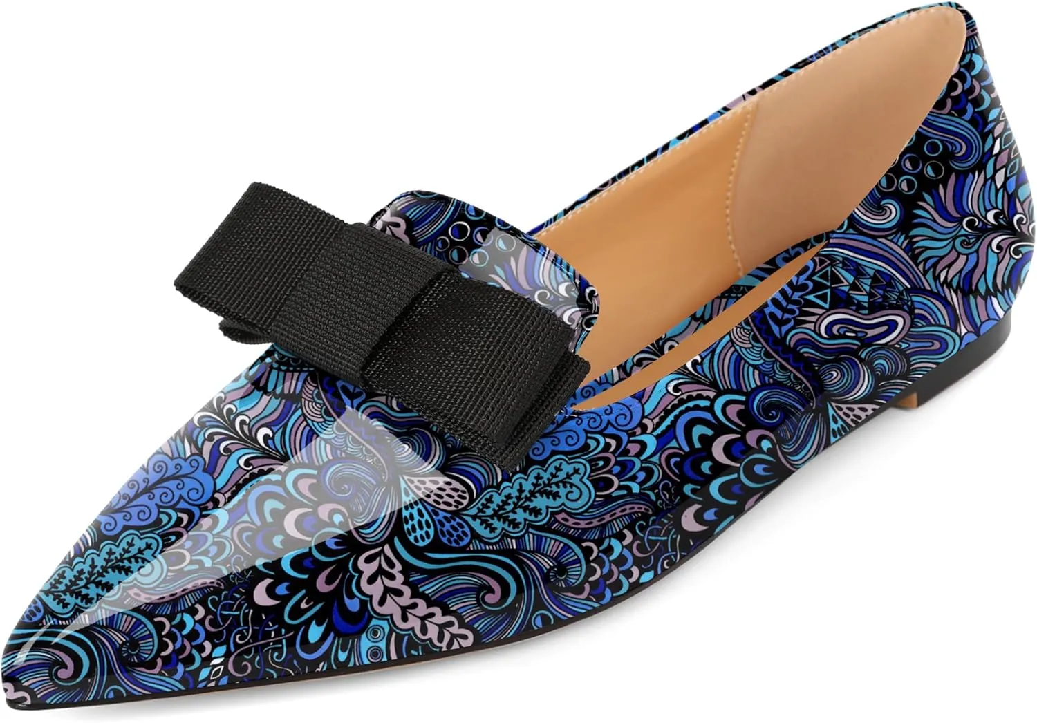 Eldof Women's Loafer Flat Pointed Toe Bow Tie Ballet Slip on Comfortable Dress Work Shoes