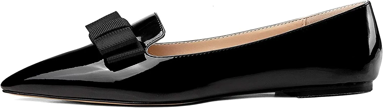 Eldof Women's Loafer Flat Pointed Toe Bow Tie Ballet Slip on Comfortable Dress Work Shoes