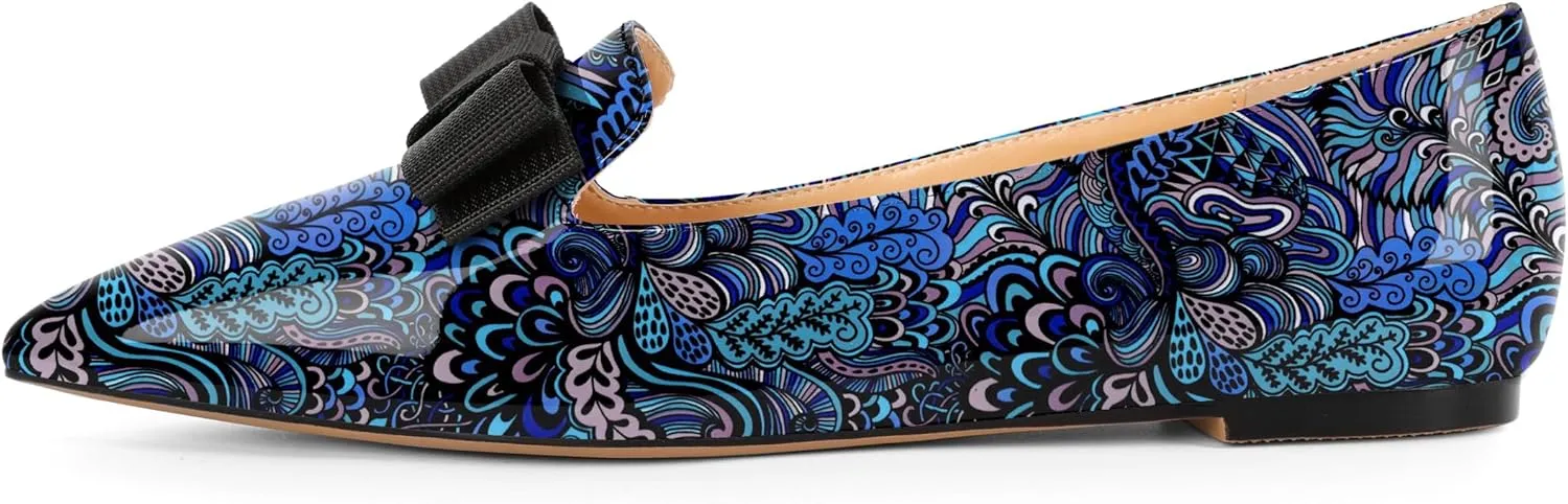 Eldof Women's Loafer Flat Pointed Toe Bow Tie Ballet Slip on Comfortable Dress Work Shoes