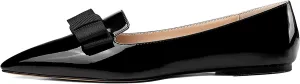 Eldof Women's Loafer Flat Pointed Toe Bow Tie Ballet Slip on Comfortable Dress Work Shoes