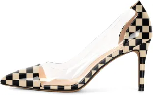 Eldof Women's Stilettos Pumps Pointed Toe Clear Transparent PVC Vamp High Heels Slip on 3 Inch Wedding Dressy Work Shoes