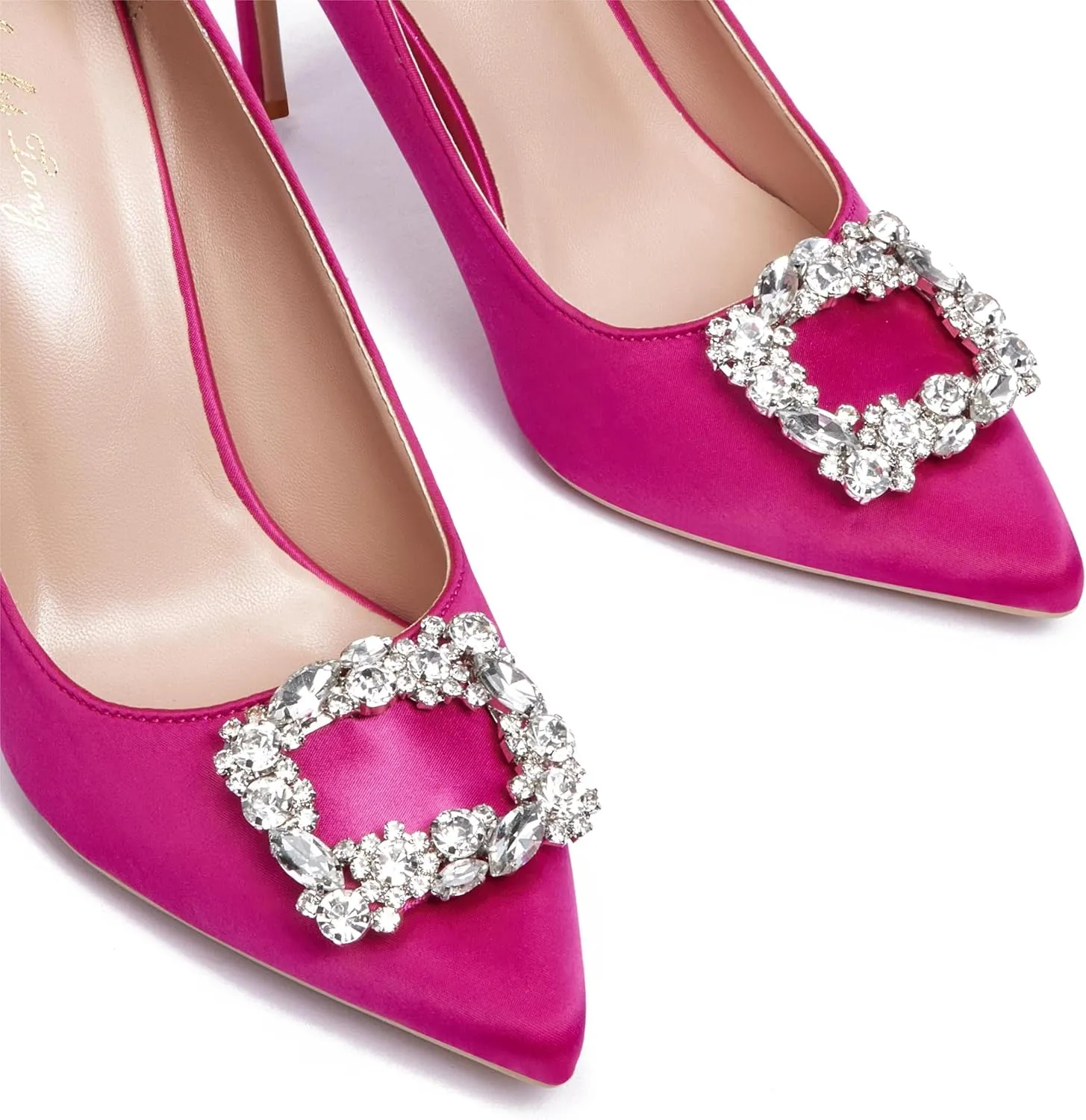 Elisabet Tang Women's Pumps 4 Inch Satin Glitter Rhinestone Heels for Women High Heels Closed Pointed Toe Slip on Party Wedding Shoes