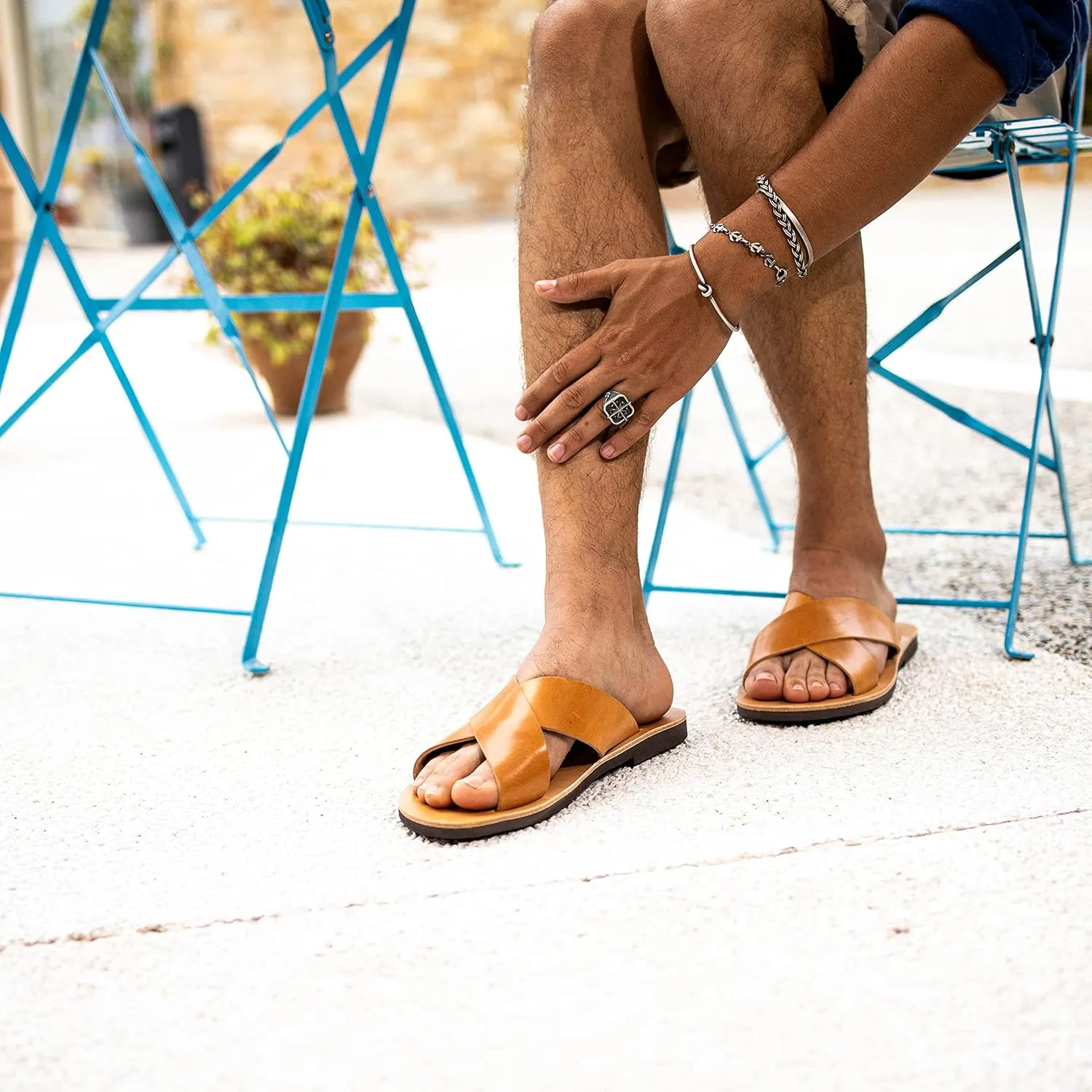Emmanuela Greek Leather Cross Strap Sandals for Men, Quality Handmade Men's Sandals, Mens X Strappy Summer Shoes