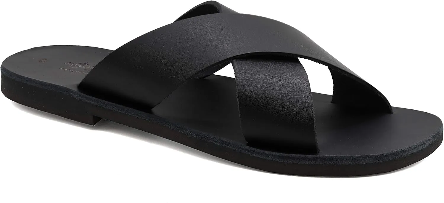 Emmanuela Greek Leather Cross Strap Sandals for Men, Quality Handmade Men's Sandals, Mens X Strappy Summer Shoes