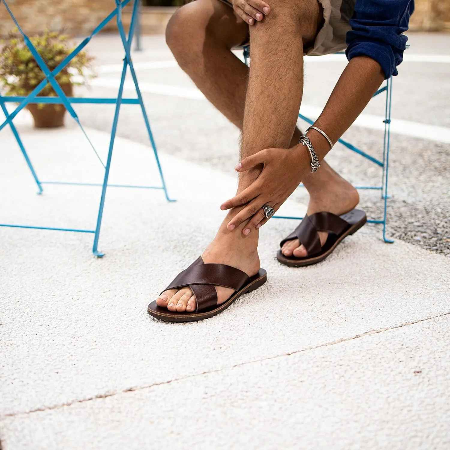 Emmanuela Greek Leather Cross Strap Sandals for Men, Quality Handmade Men's Sandals, Mens X Strappy Summer Shoes