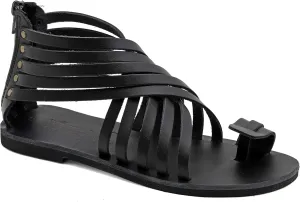 Emmanuela Greek Leather Gladiator Sandals with Zipper Shafts, Quality Handmade Summer Shoes, Toe Ring Flat sandals Boho Chic Sandals