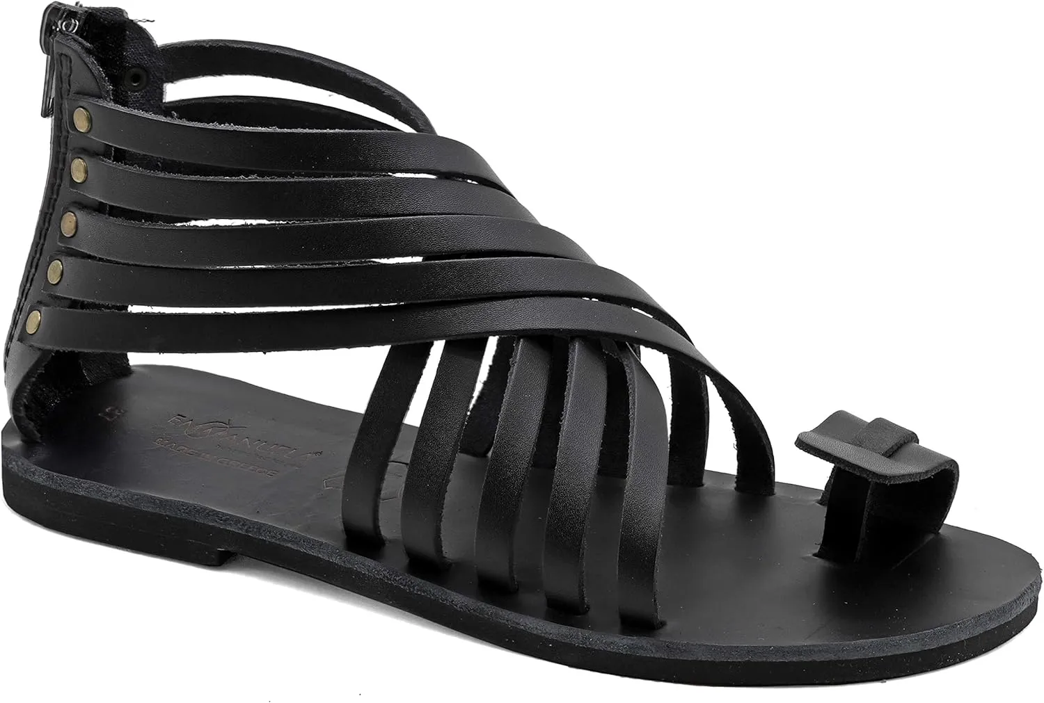 Emmanuela Greek Leather Gladiator Sandals with Zipper Shafts, Quality Handmade Summer Shoes, Toe Ring Flat sandals Boho Chic Sandals