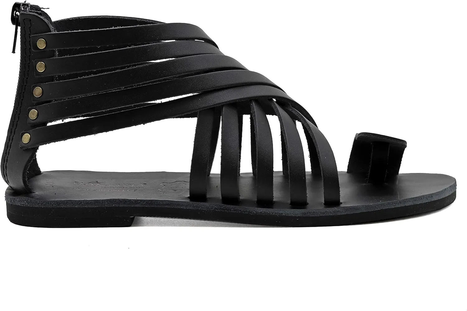 Emmanuela Greek Leather Gladiator Sandals with Zipper Shafts, Quality Handmade Summer Shoes, Toe Ring Flat sandals Boho Chic Sandals