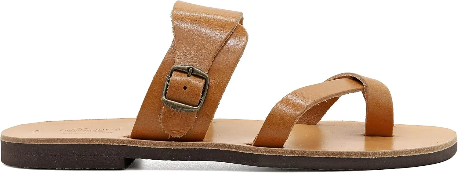 Emmanuela Greek Leather Split Toe Sandals for Men, Quality Handmade Men's Sandals with adjustable Buckle Strap, Mens Strappy Summer Shoes