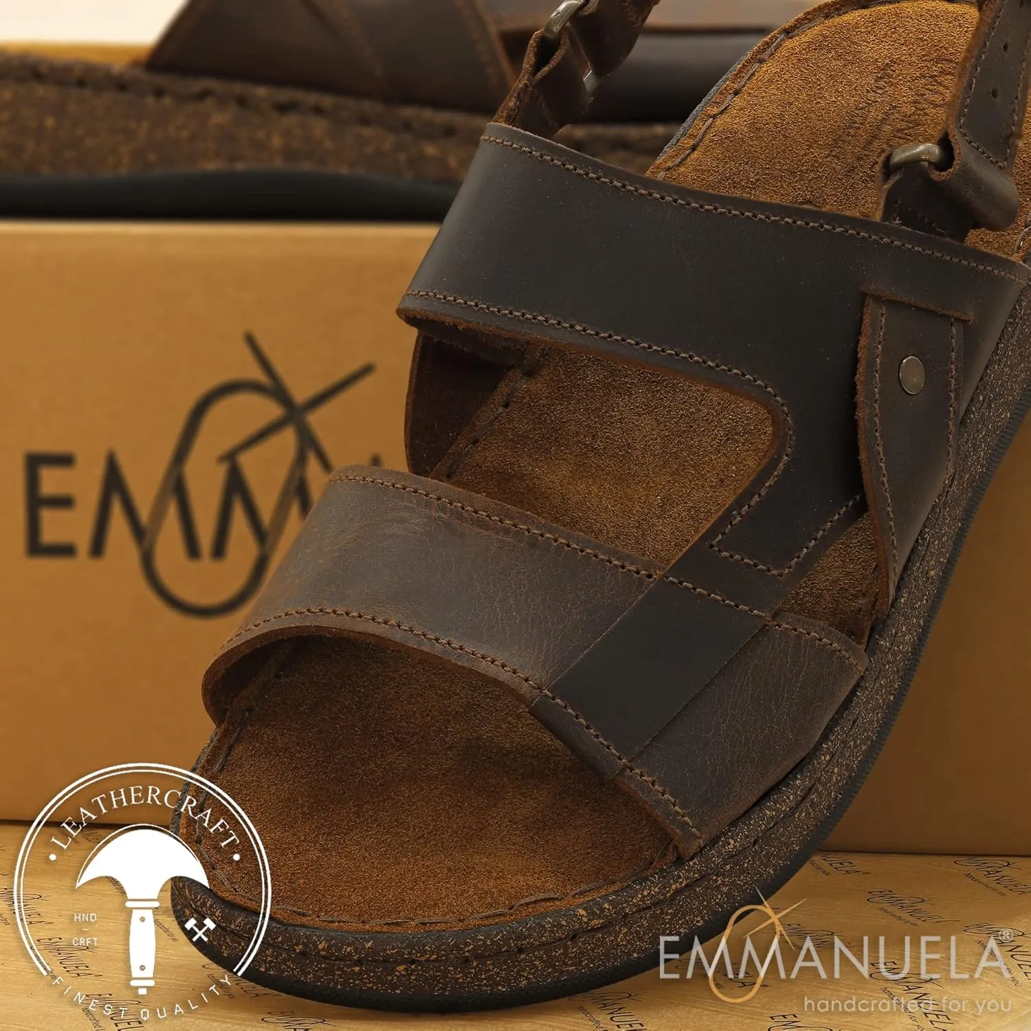 Emmanuela Greek Leather Split Toe Sandals for Men, Quality Handmade Men's Sandals with adjustable Buckle Strap, Mens Strappy Summer Shoes
