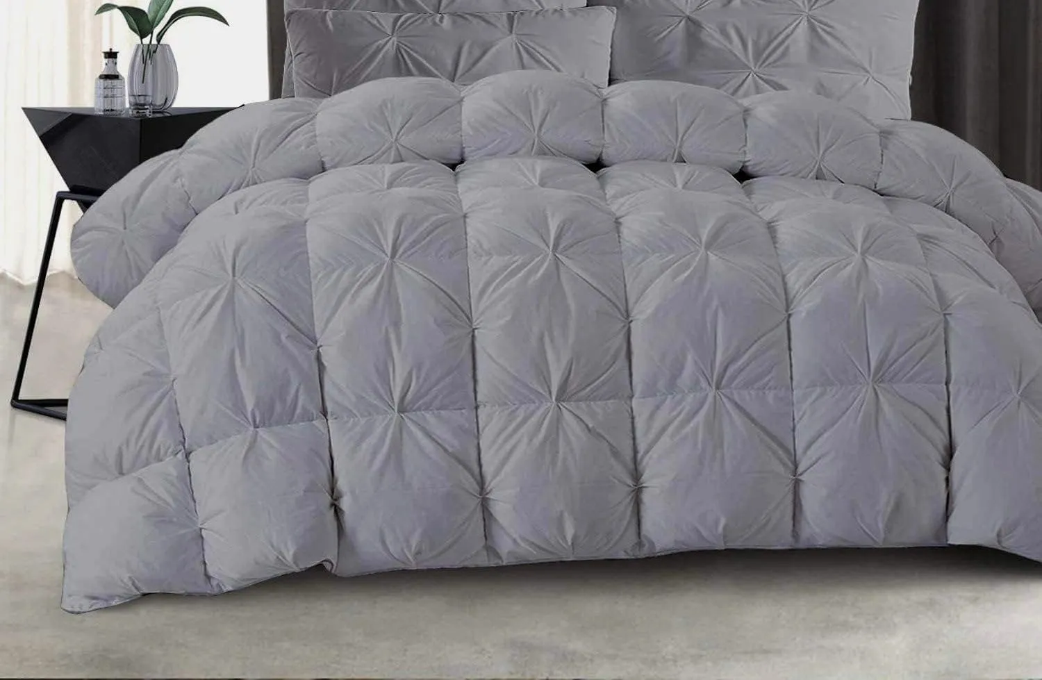 Emperor 7 Piece Pinch Pleated Bed in a Bag (15 inch Deep Pocket Sheet Set and 500GSM Comforter) 1000 Thread Count Egyptian Cotton Comforter Bedding Set - Silver Grey