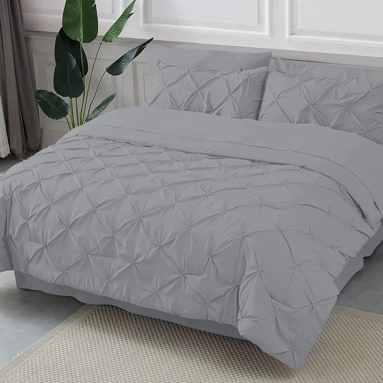 Emperor 7 Piece Pinch Pleated Bed in a Bag (15 inch Deep Pocket Sheet Set and 500GSM Comforter) 1000 Thread Count Egyptian Cotton Comforter Bedding Set - Silver Grey