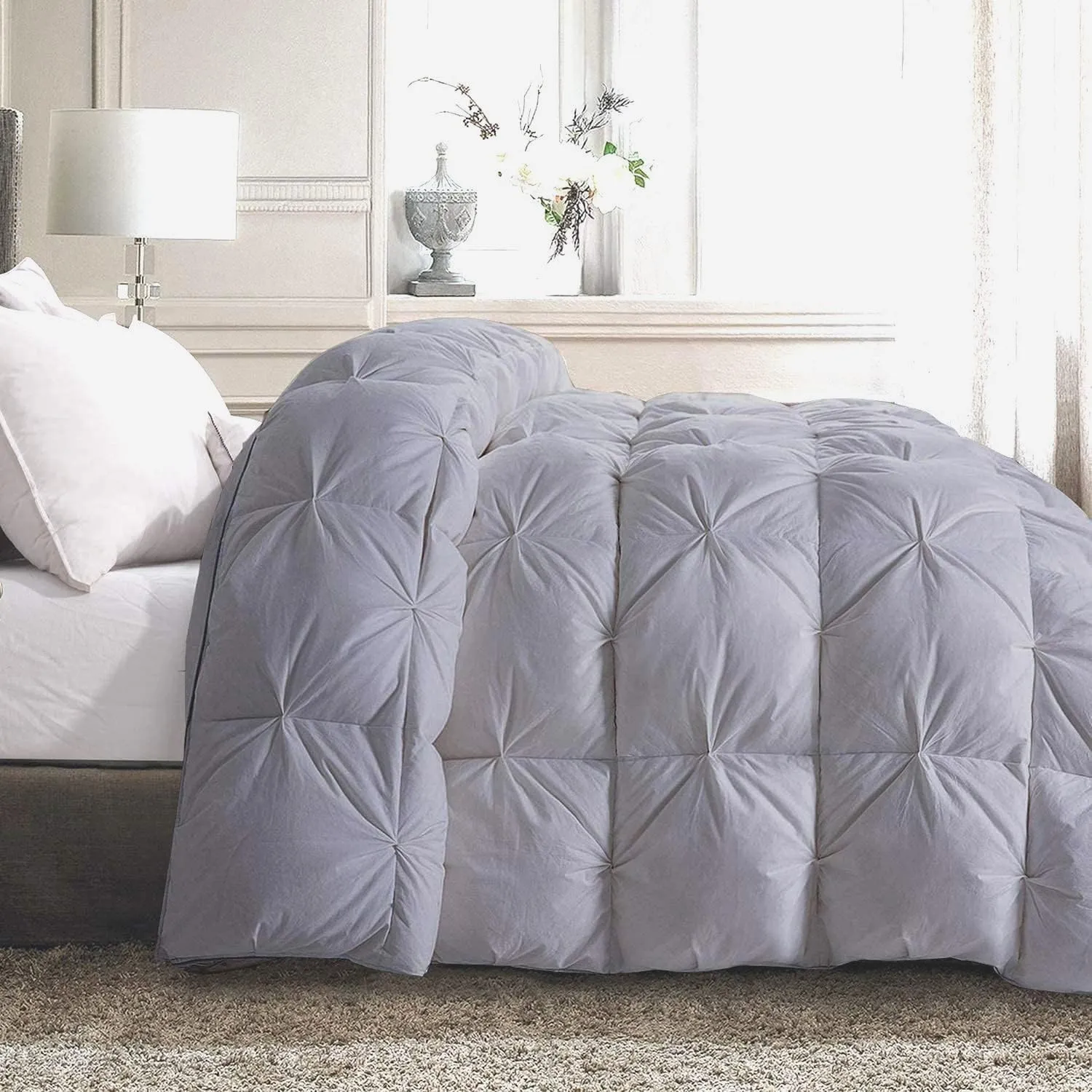 Emperor 7 Piece Pinch Pleated Bed in a Bag (15 inch Deep Pocket Sheet Set and 500GSM Comforter) 1000 Thread Count Egyptian Cotton Comforter Bedding Set - Silver Grey